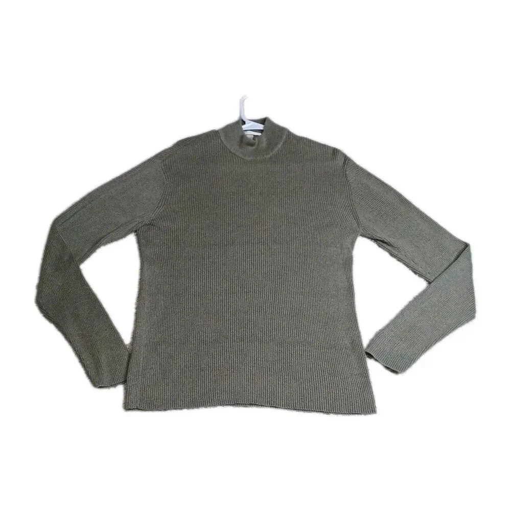 Perry Ellis Mens Sweater Large L Moss Green Long Sleeve Mock Neck Pullover Knit
